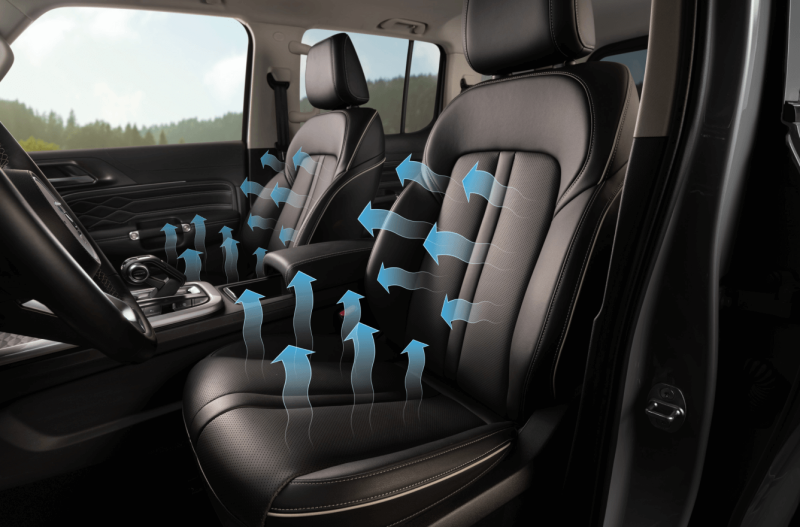 Желдеткіші бар алдыңғы орындықтар, массаж функциясы бар жүргізуші орындығы